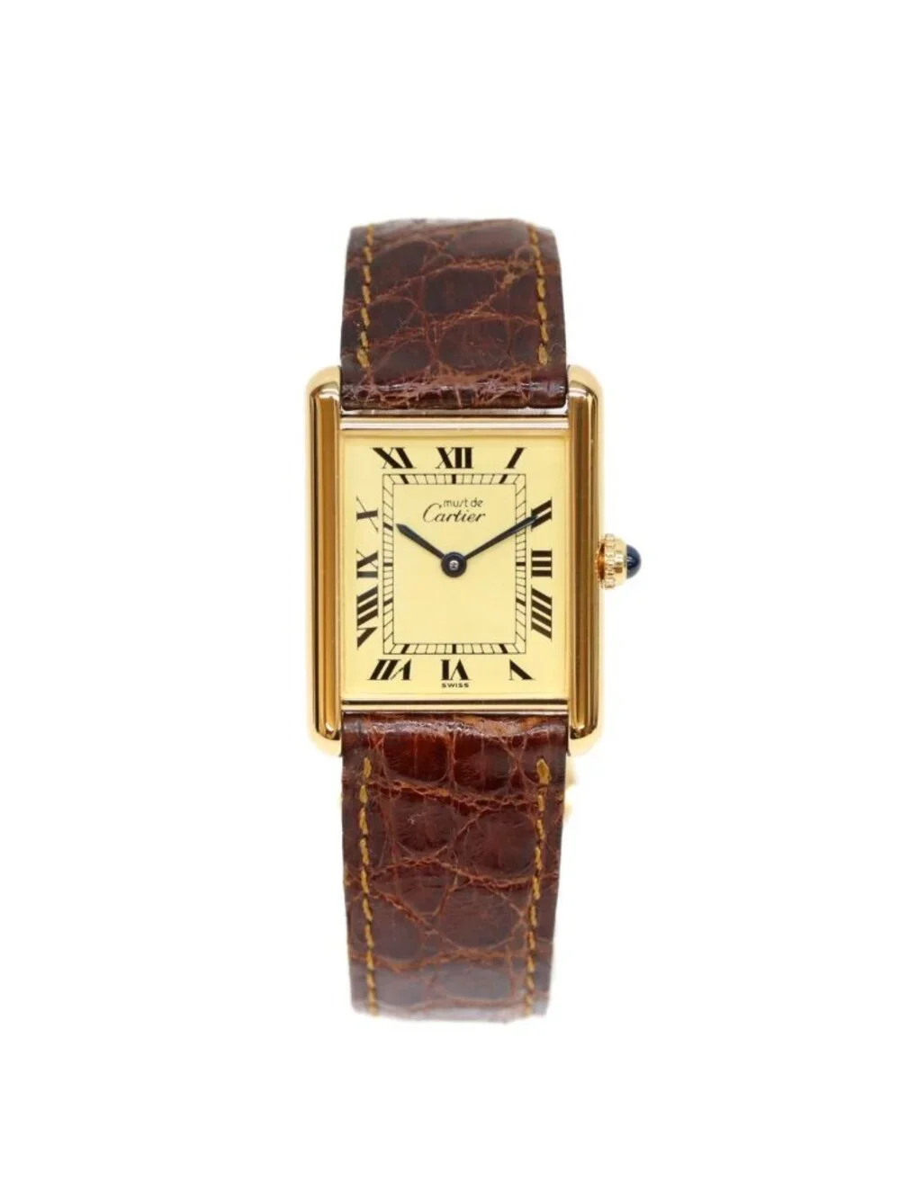 Cartier Must Tank Vermeil LM Ivory Roman Dial Leather